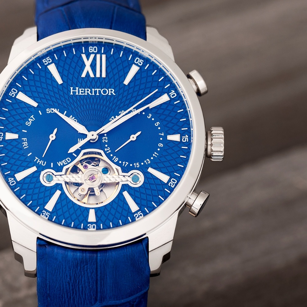 NWT Blue Crocodile Embossed Leather Band Watch